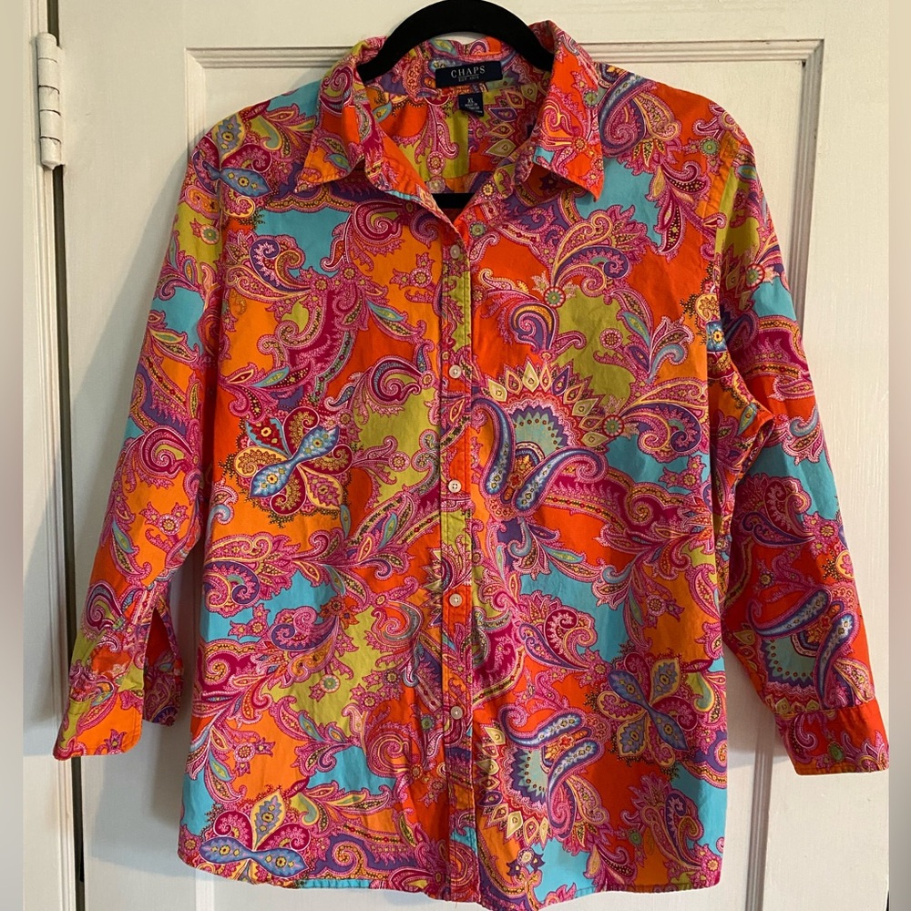 Chaps Women’s Button Down Paisley Pattern Orange … - image 1